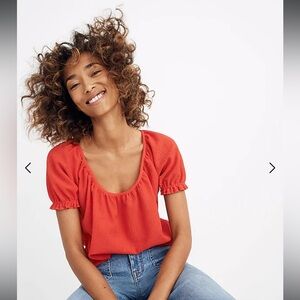 Madewell texture and thread peasant top enamel red size small